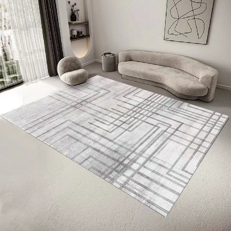Gray Modern Rug Polyester Streak Rug Stain Resistant Rug for Living Room