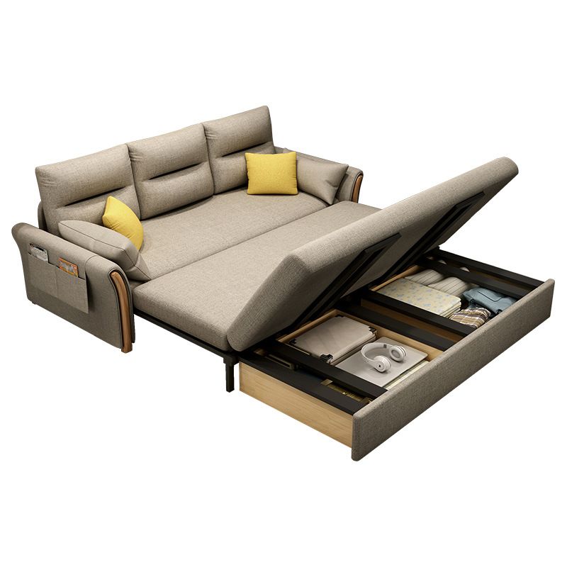 Convertible Flared Arm Sofa Bed Linen Sofa Bed in Brone for 3 peopl