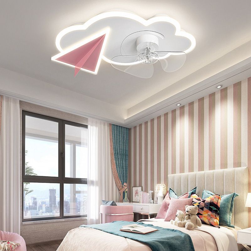 Cloud Semi Flush Mount Ceiling Lamp Cartoon Bedroom LED Ceiling Fan Light