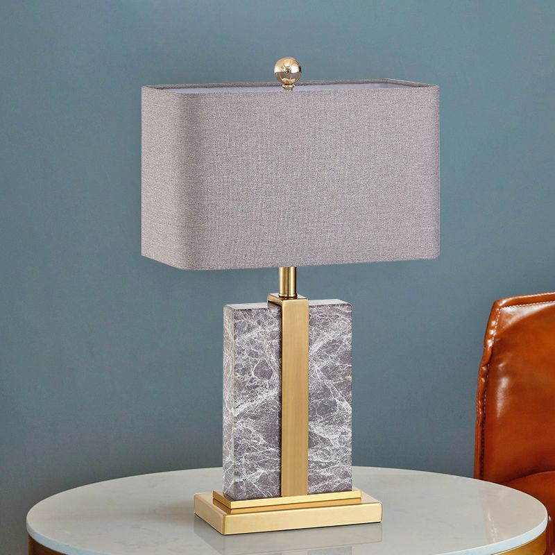 Rectangular Night Table Lamp Postmodern Fabric 1 Head Black/White/Grey and Brass Nightstand Light
