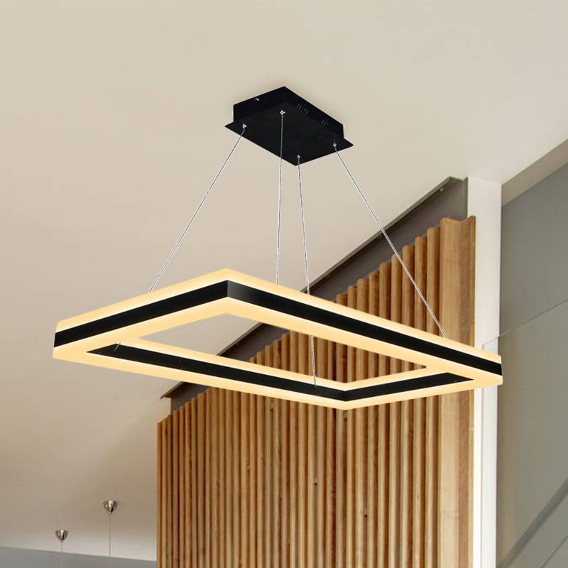 Luce del soffitto rettangolare acrilico LED moderno LED 1/2/3 light Black Candelier ciondolo in luce calda/bianca