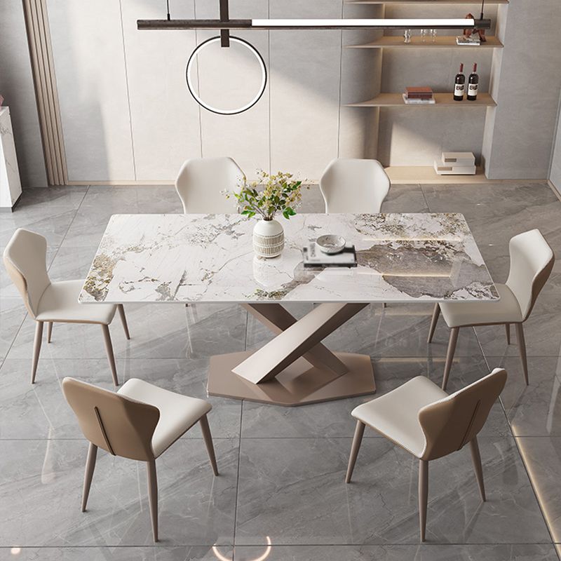 Modern 1/2/5/7/9 Pieces Silver Dinette Set with Sintered Stone Rectangle Dining Table Set
