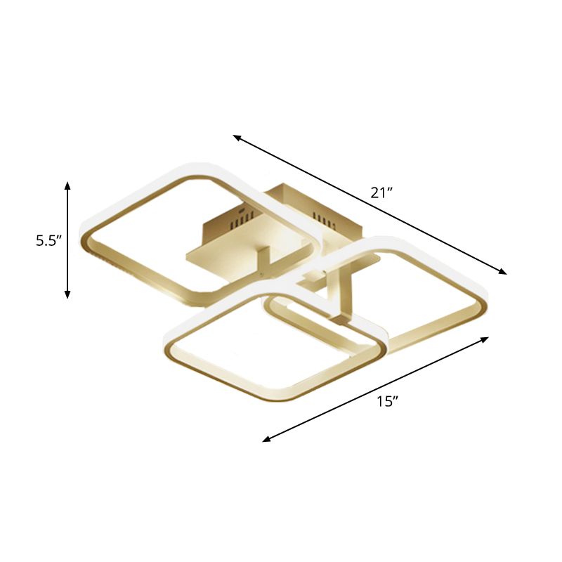 Metalen 3-square semi-mount verlichting eigentijdse 3 koppen wit dicht bij plafondlamp armatuur