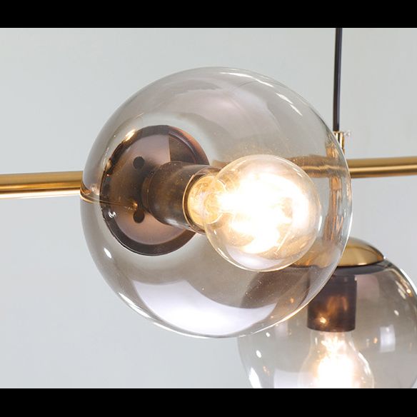 Smoke Grey Glass Globe Pendant Postmodern 6 Bulbs Gold Island Light Fixture for Dining Room