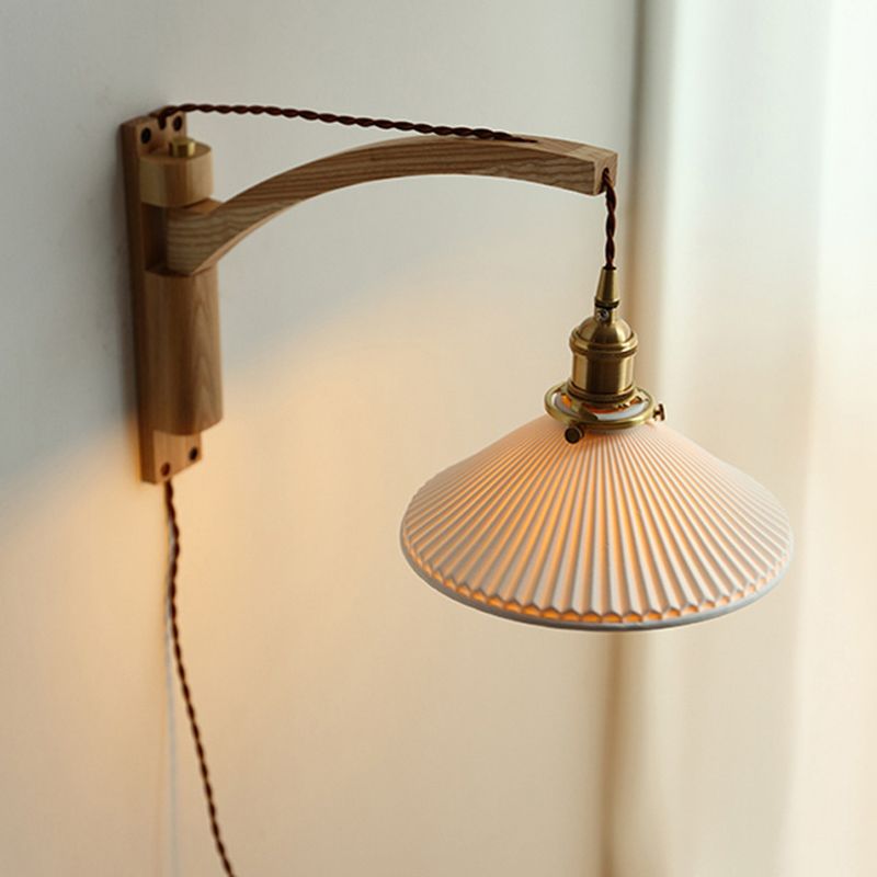 Vintage Simplicity Cone Wall Light Sconce Opal Glass Wall Light Fixtures for Bedroom