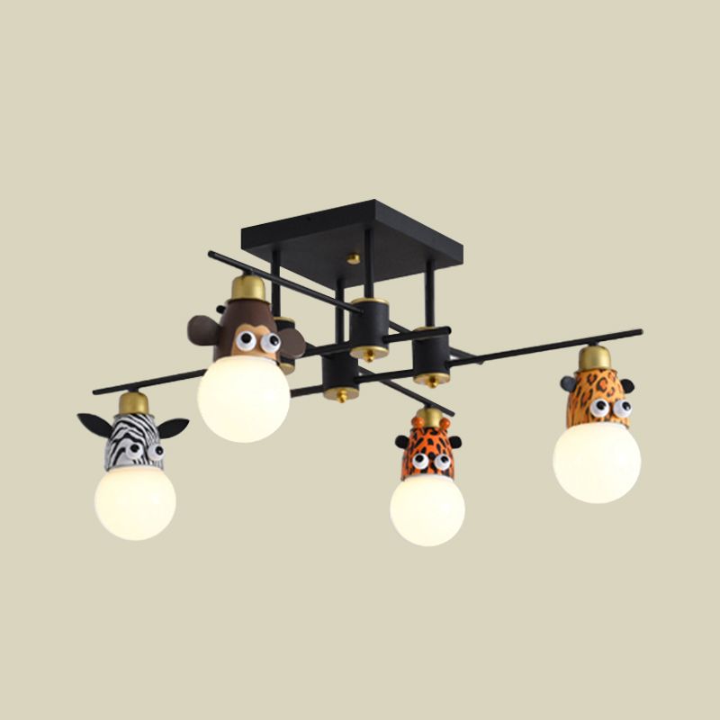 Kids Animal Metal Chandelier Lamp 4 Lights Pendant Lighting Fixture in Black for Nursery