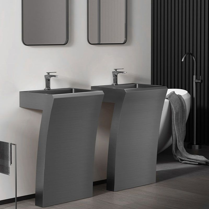 Contemporary Bathroom Sink with Pop-Up Drain Rectangular Metal Pedestal Sink
