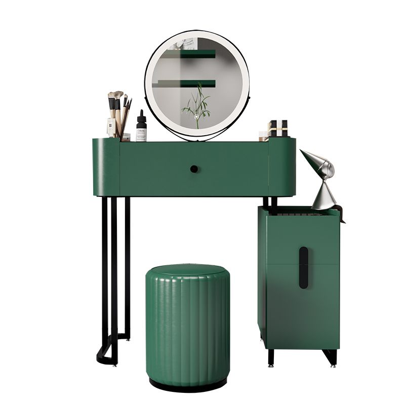 Mid-Century Modern Vanity Faux Leather Makeup Dressing Table with Mirror and Stool Set