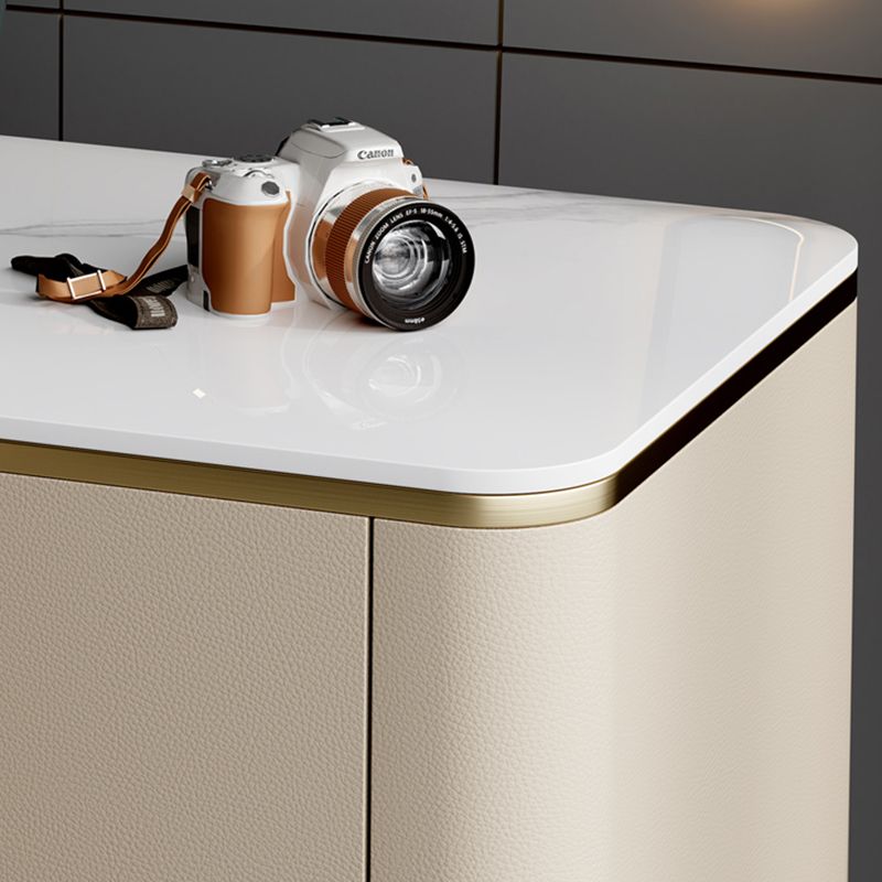 Stone Accent Table Nightstand Glam Bedside Cabinet with Drawers