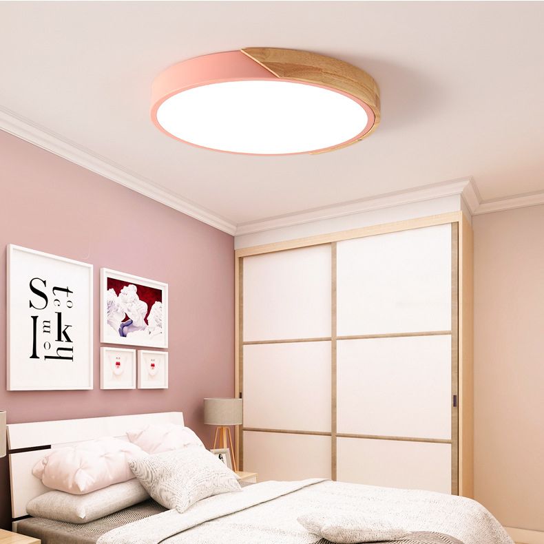 Plafonnier LED rond de style macaron en acrylique, montage encastré à 1 lumière pour chambre à coucher et salon