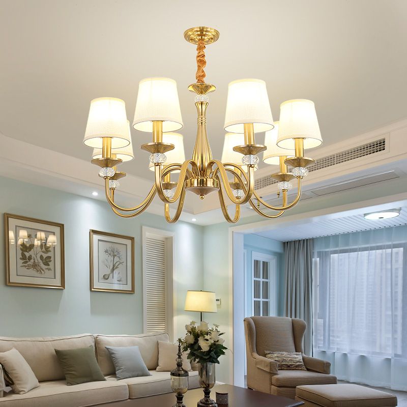Barrel Chandelier Lighting Fixtures Traditional Suspension Light with Fabric Shade for Living Room