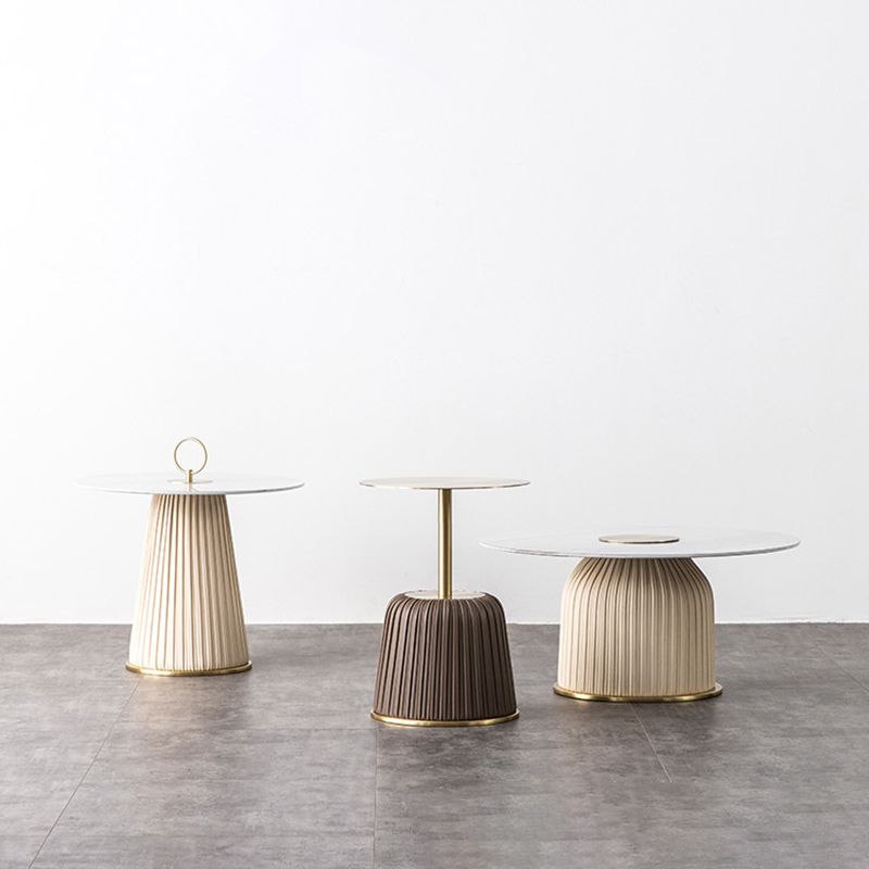 Glam Stone Top Coffee Table Pedestal Round Cocktail Table in White