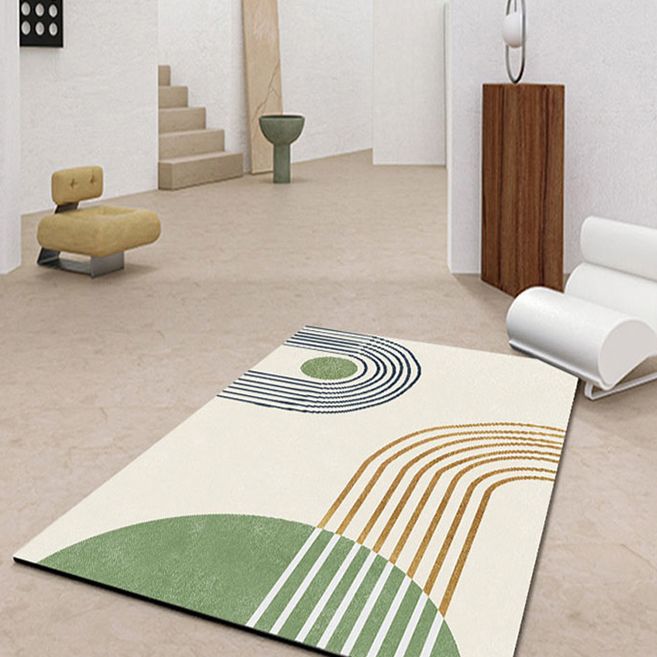 Green Modern Area Rug Color Block Polyester Rug Non-Slip Backinng Carpet for Living Room