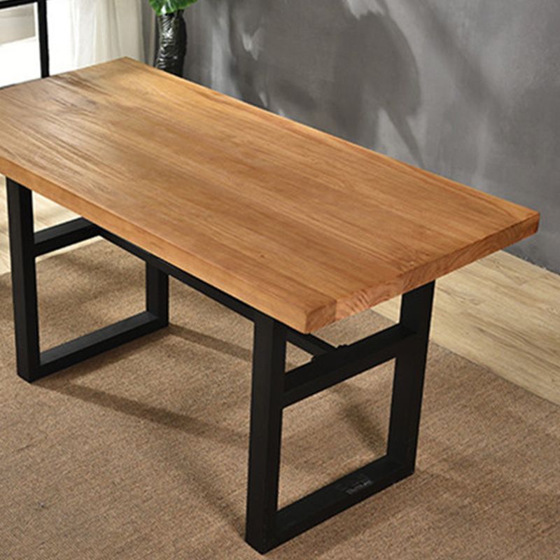 Industrial Solid Wood Top Dining Table Brown Table with Metal Base