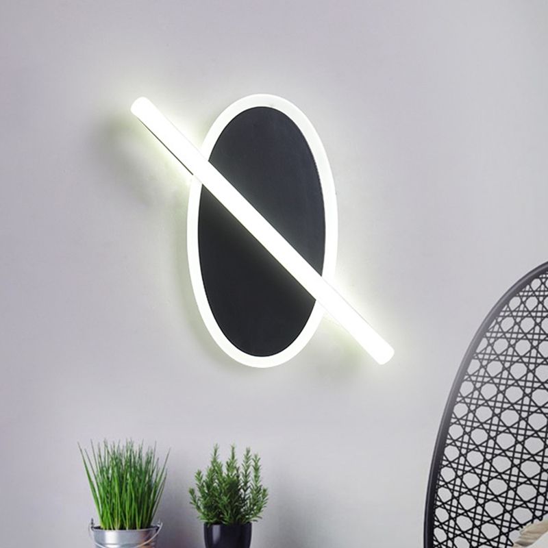 Oval and Ring Wall Mount Lighting Modern Acrylic LED Stairway Wall Lamp Sconce in Black, White/Warm Light