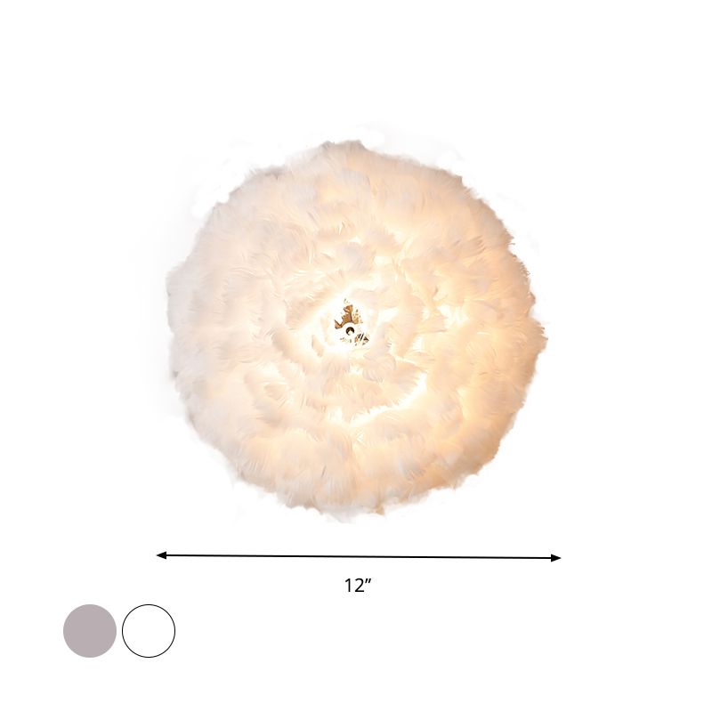 Blooming Natural Feather Wall Light Modern Stylish 1 Head Grey/White Sconce Lighting for Sitting Room
