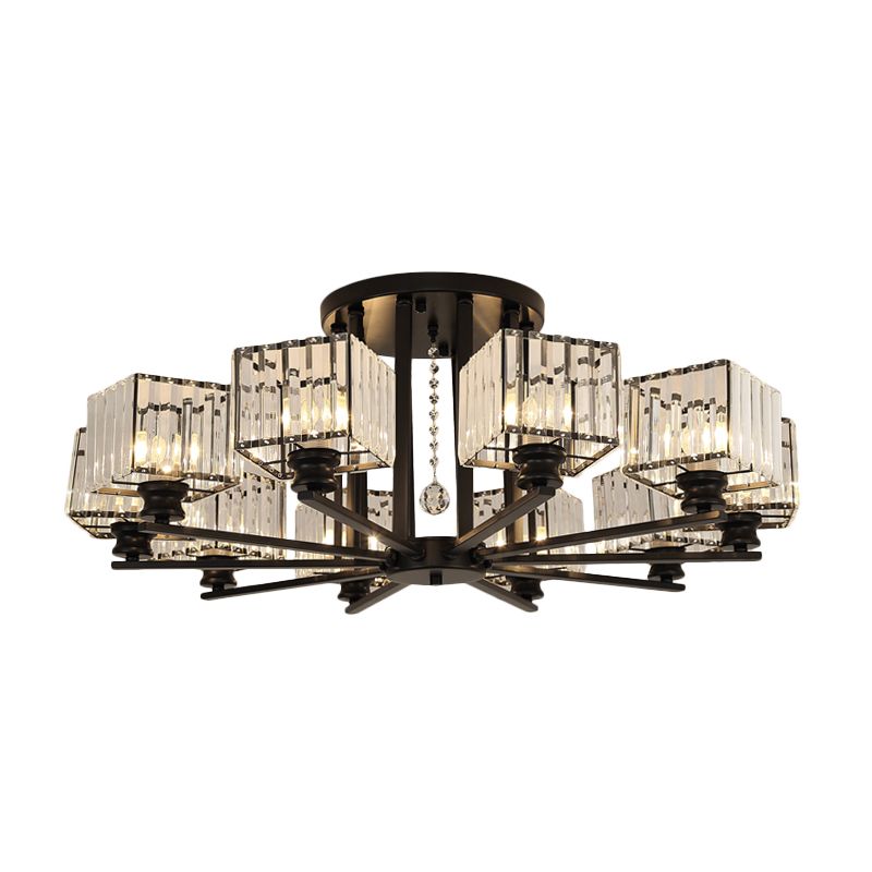 Lámpara empotrada rectangular de cristal prismático, lámpara de techo semiempotrable moderna para sala de estar con 4/6/8 luces, en negro/dorado