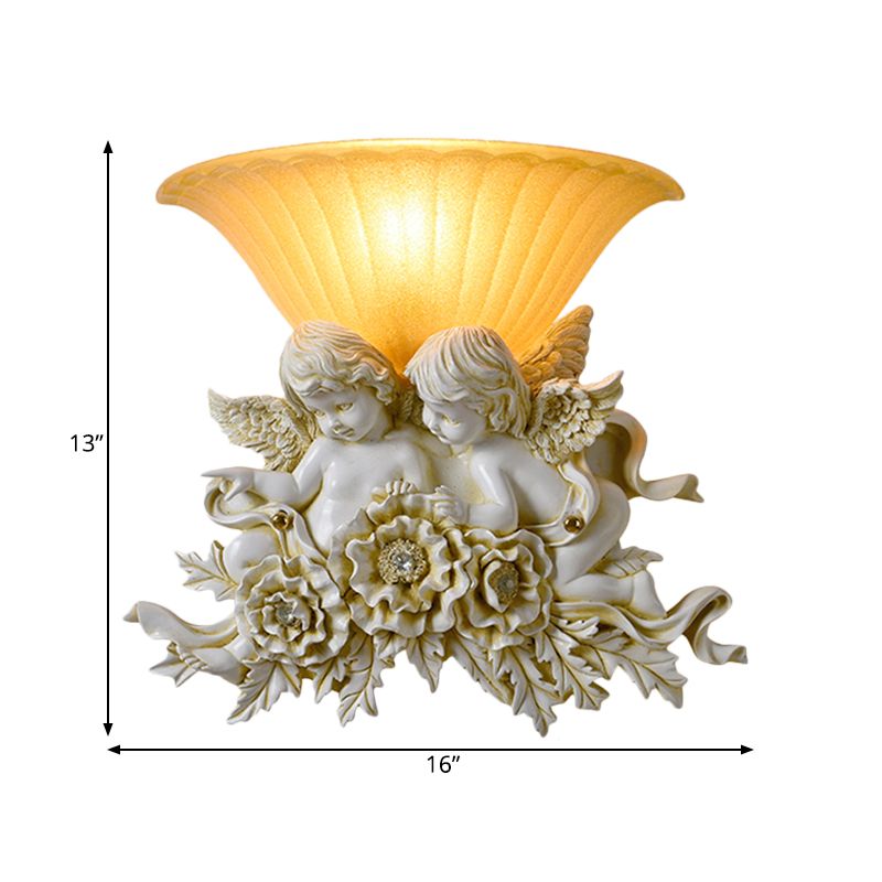 LAMPE DE MUR VERNE GRATINE ÉLEVÉE STYLE RÉTRO RETRO 1-LIGHT Yellow Flush Wall Light Sronce avec Rose / Beige Rose Detail