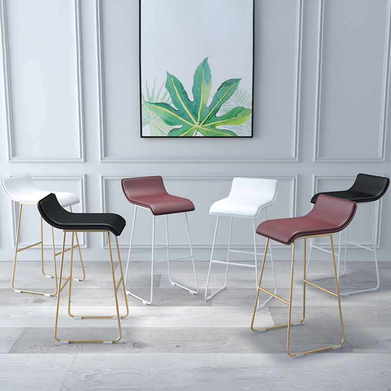 Industrial Armless Counter Stool Solid Wave Seat Bar Chair with Metal Legs