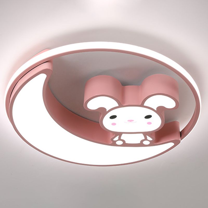 Lámpara de techo empotrada de metal con montaje empotrado LED de dibujos animados de conejo para habitación infantil