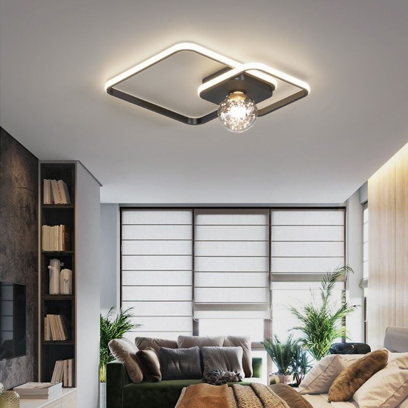 Kadervormige LED Plafondlamp Minimalistische Metalen Slaapkamer Flush Mount Licht met Glass Shade