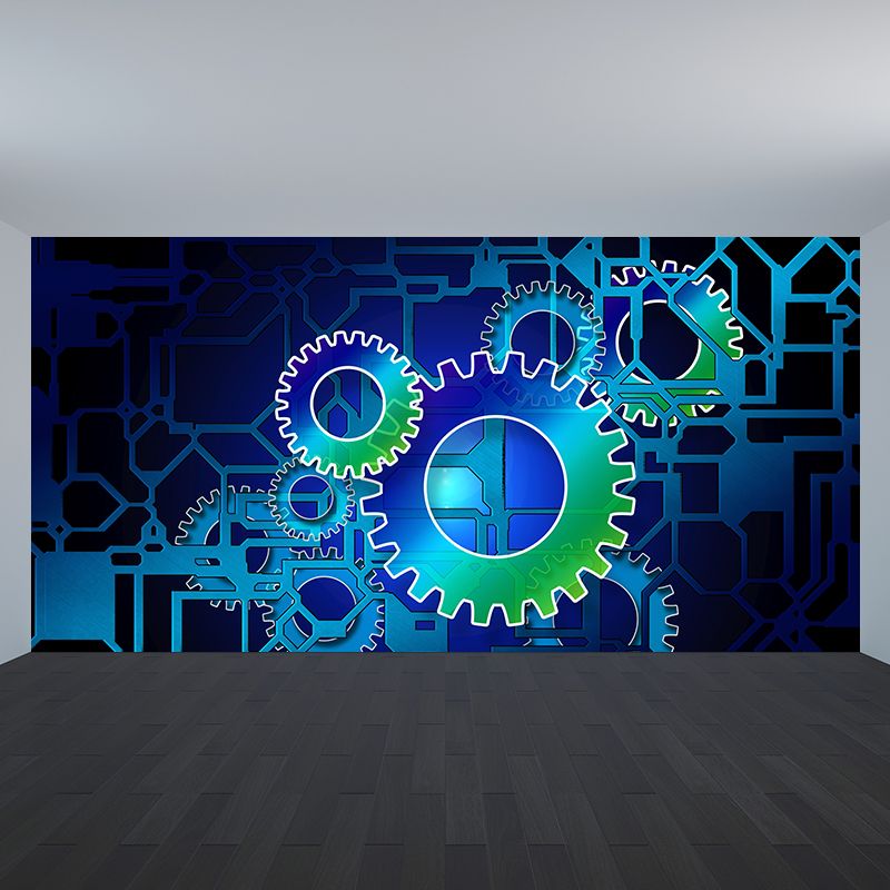 Industrial Gear Wall Mural Wallpaper Mildew Resistant Wall Covering for Repair Shop