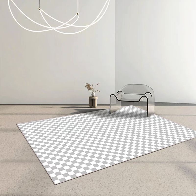 Light Purple Check Pattern Rug Polyester Modern Rug Washable Rug for Living Room