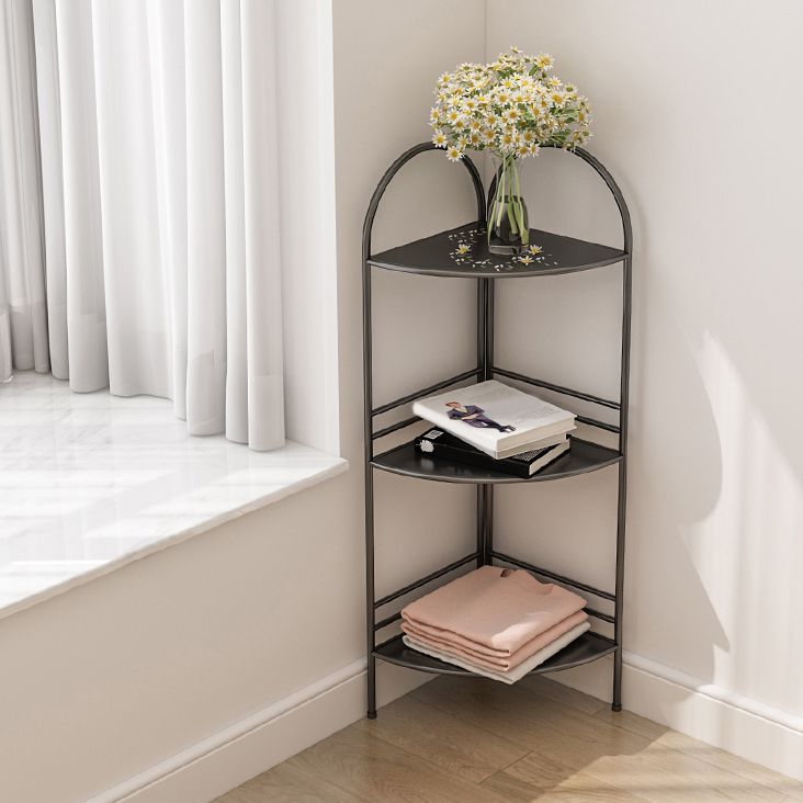 Modern Style Corner Bookshelf Open Back Metal Bookcase for Home