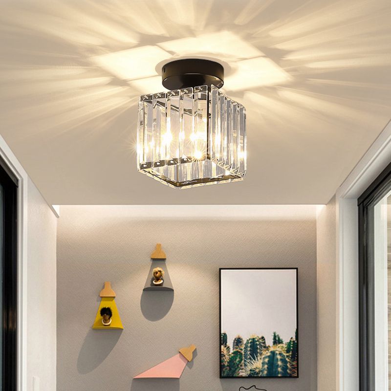 Crystal Geometric Shape Flush Ceiling Light Modern Style 1 Light Flush Mount Light Fixture