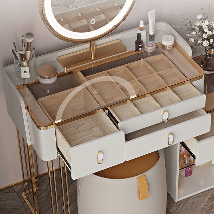 Vanity Mirrored Dressing Table Stool Set Glass Top Makeup Vanity