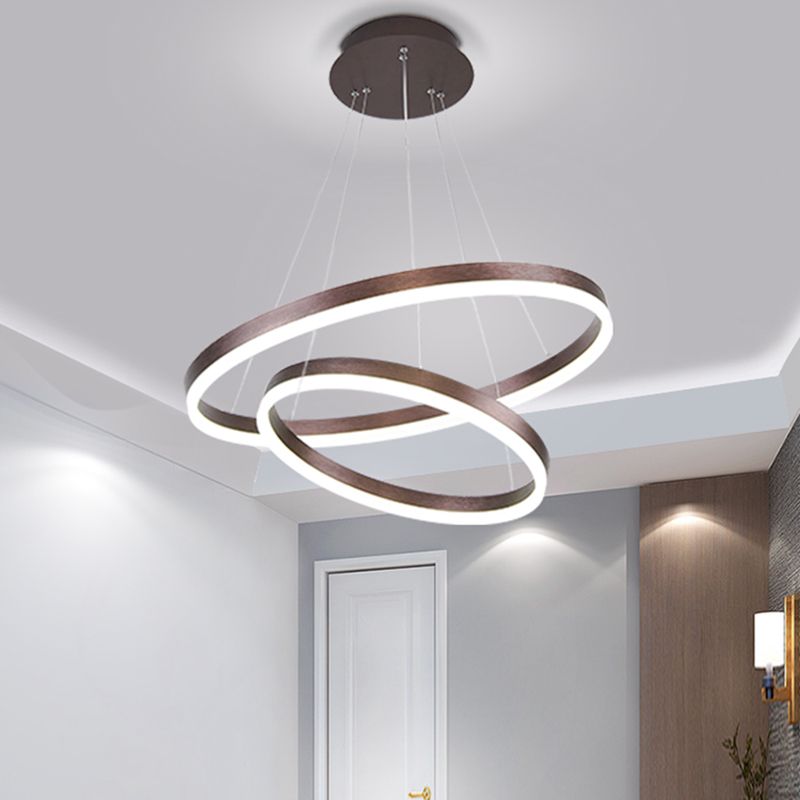 Circle Shape Metal Pendant Light Fixtures Modern Style Hanging Light Fixtures in Brown