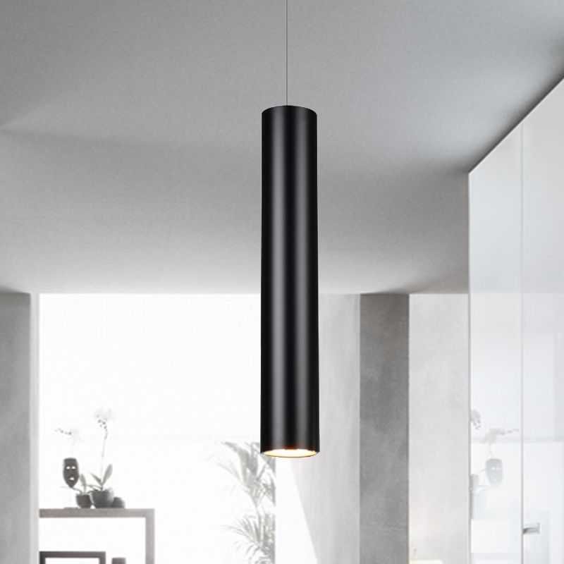 11"/19"/27" Height Cylinder Aluminum Pendant Lighting Minimalist Black LED Light for Dining Room in Warm/White