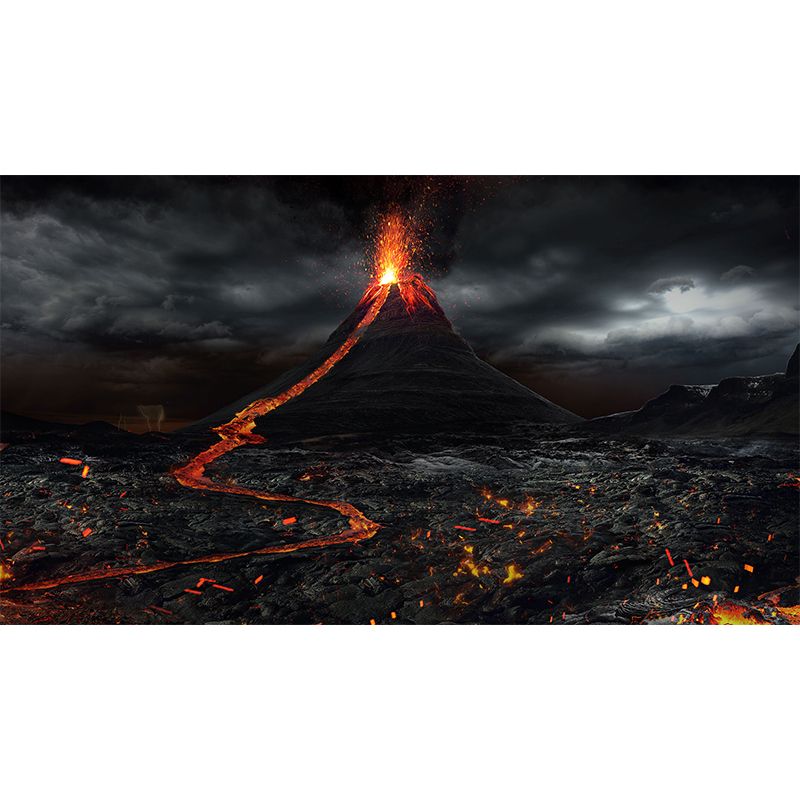 Volcano Eruption Wallpaper Mural Black Modern Style Wall Decor for Bedroom, Custom Made