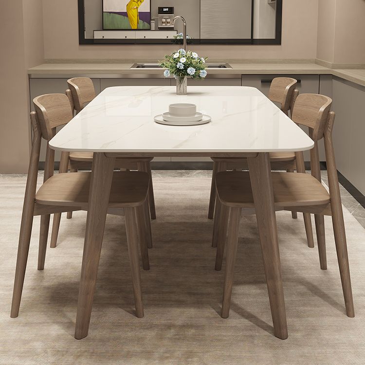 Medieval Modern Sintered Stone Top Dining Table Rectangle Table with Wooden 4 Legs