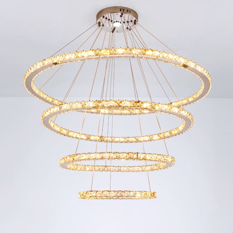 Contemporary Tiered LED Hanging Ceiling Lights Gold Crystal Pendant Chandelier for Living Room