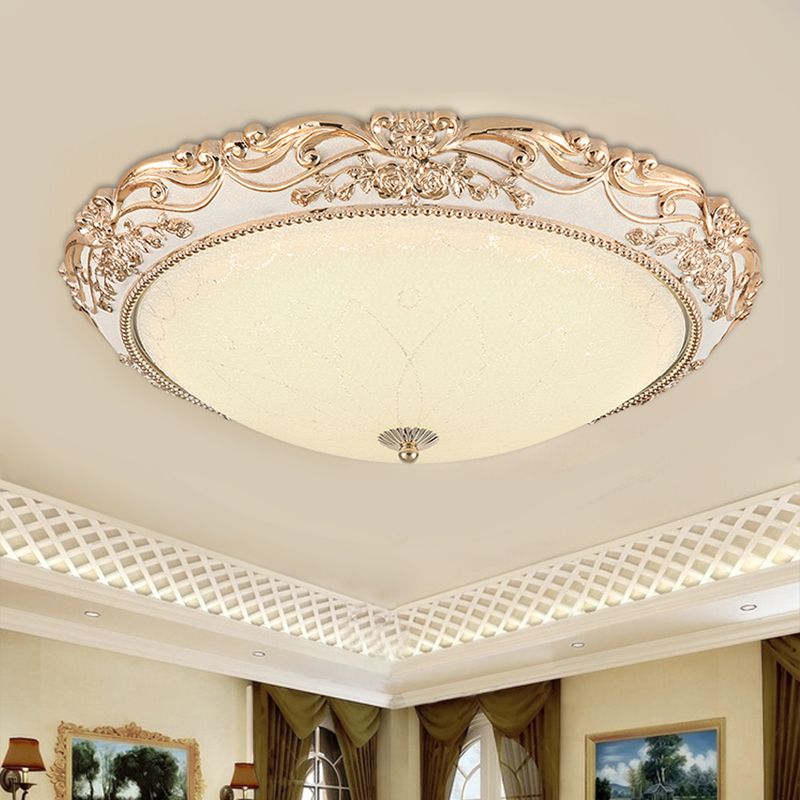 14 "/16" /20 " Wide LED Flush Mount Light con Domed Shade Opaque Glass Vintage Living Room Light Fixture in Gold, Warm / White Light