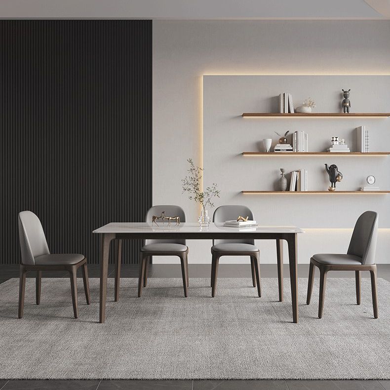 4 Legs Wood Dining Table Mid-century Modern Style Rectangle White Stone Top Dining Table