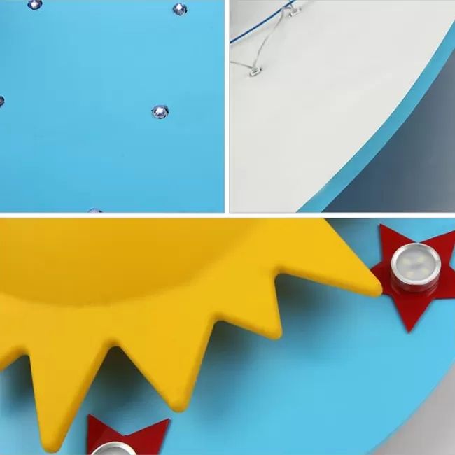 Cartoon Smiling Sun Flush Ceiling Light Wood Ceiling Mount Light in Yellow for Game Room