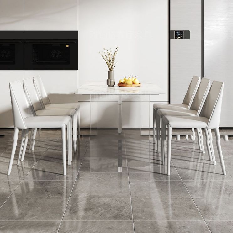 Glam Dinette Set with Solid Back Chairs 1/2/4/6/7/8 Pieces Glossy White Dining Table Set