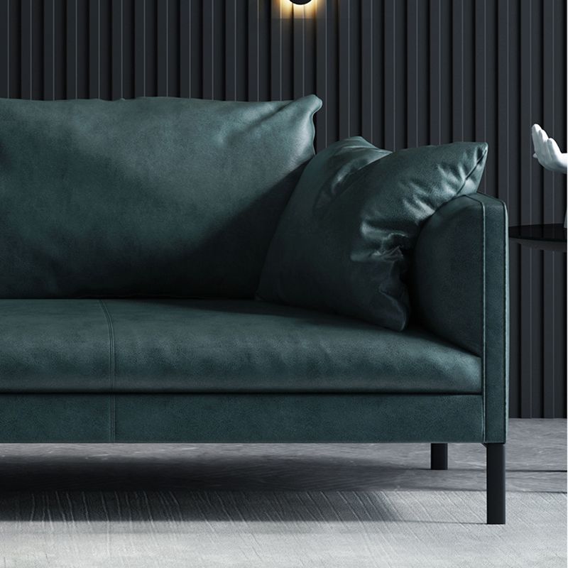 Gray/Green Leather Stationary Sofa 3-seat Tuxedo Arm Sofa with Pillows