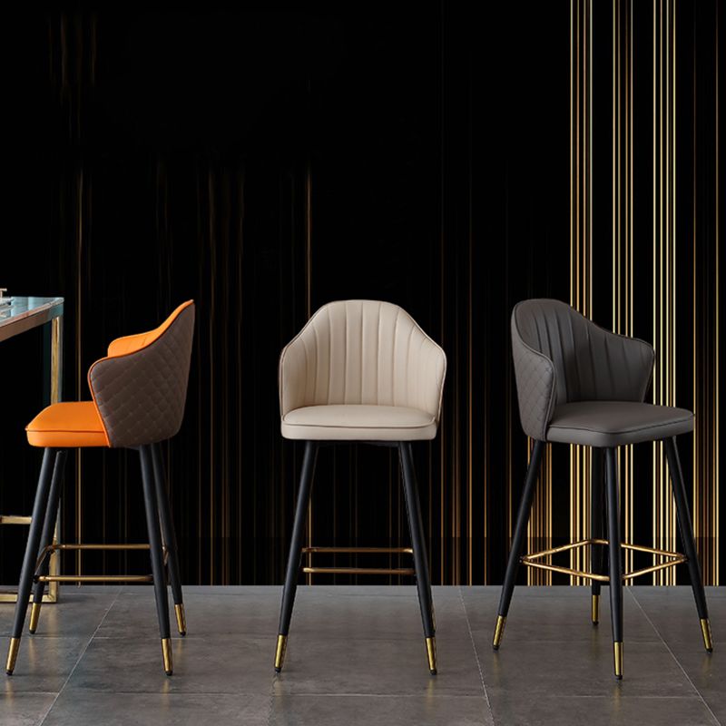 Glam Leather Bar Stool Backrest Counter Stool with Metal Legs