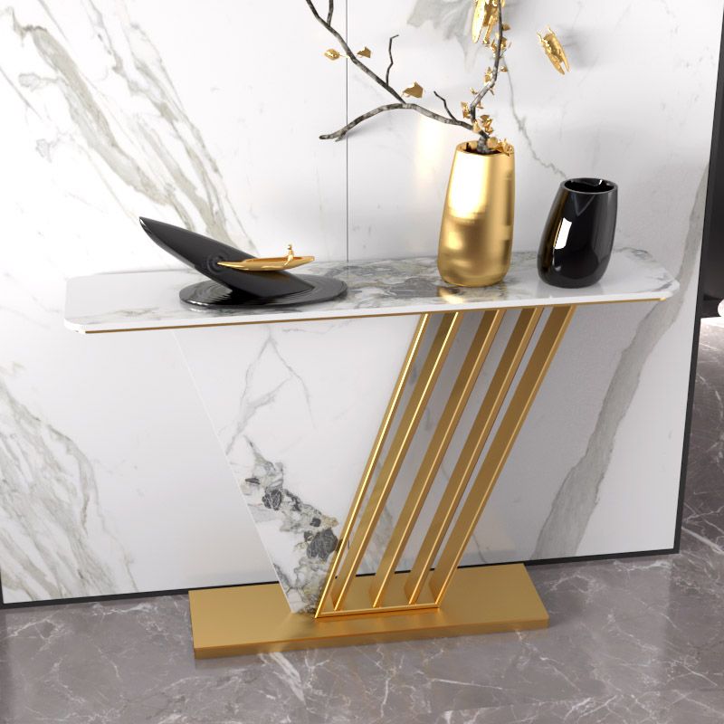 Stone Rectangle Accent Table Modern 31.5" Tall Console Table with 1 Shelf