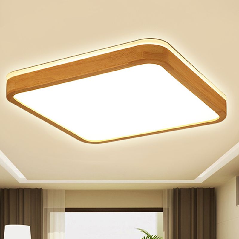 Lámpara de montaje empotrada de madera cuadrada/rectangular, lámpara de techo LED moderna de 12"/16"/19,5" de ancho, color beige, con difusor esmerilado en luz natural