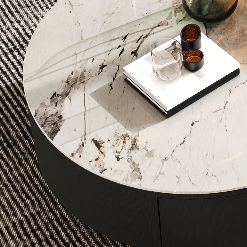 Modern Slate Coffee Table Round Bunching Coffee Table Set with Drawer