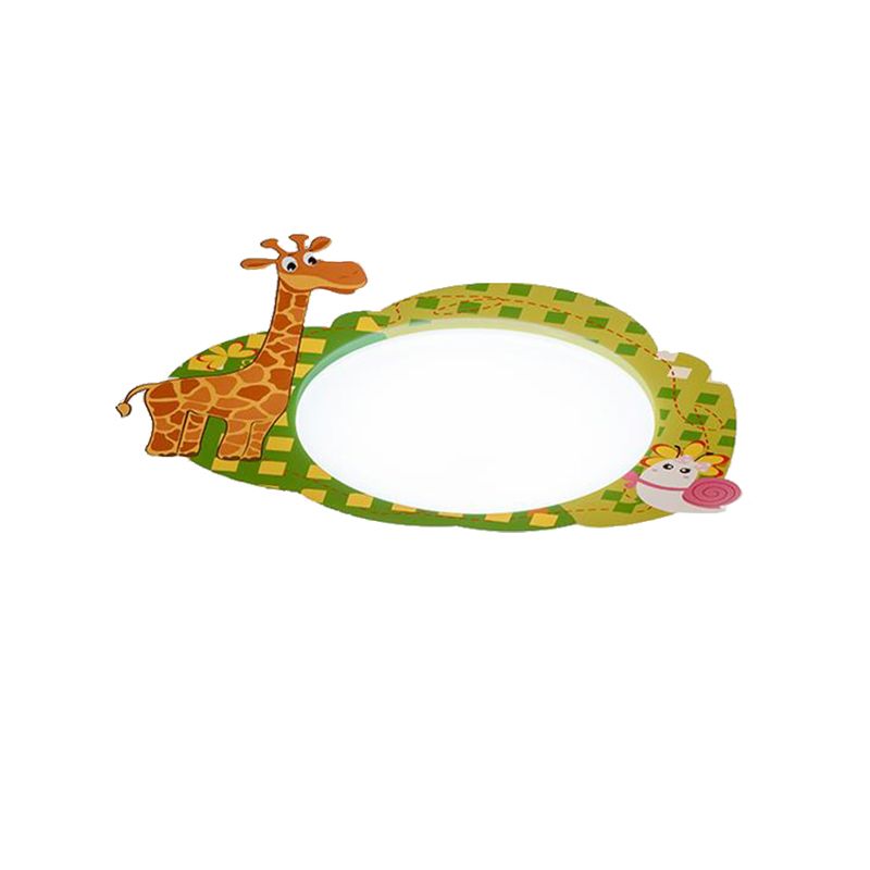 Lovely Green Ceiling Fixture Giraffe & Snail Acrylique Flush Mount Light for Study Room