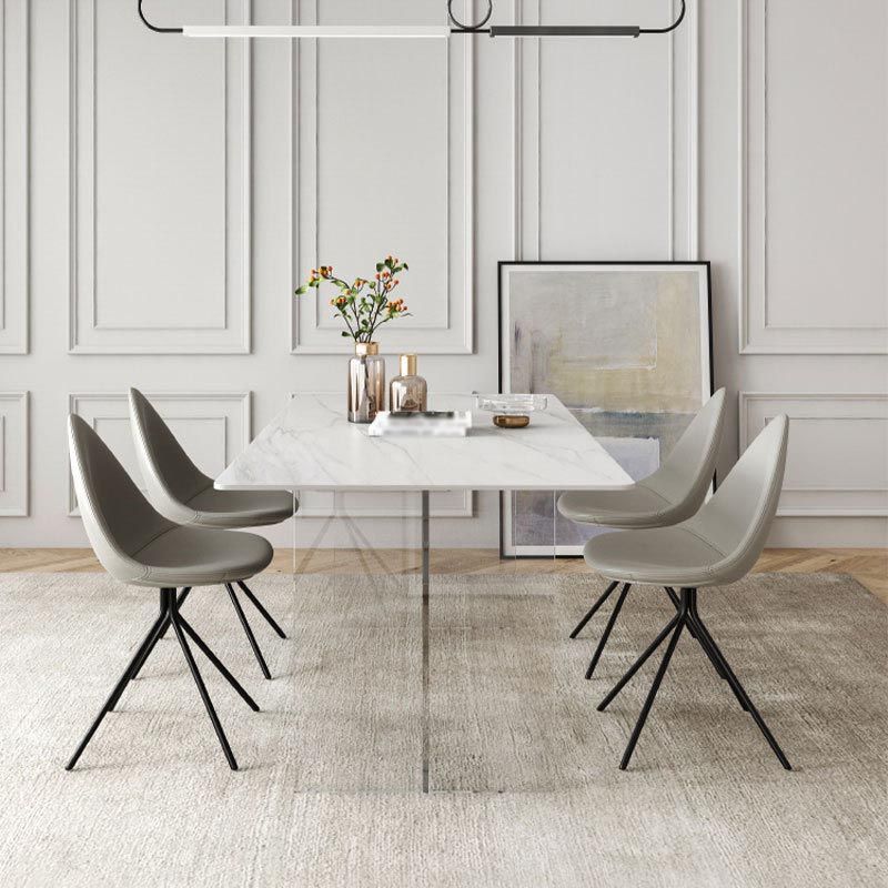 Modern Stone Double Pedestal Dining Table White Rectangle Table for Kitchen