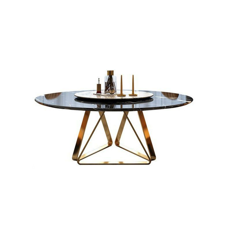 Stone Top Dining Table Traditional Luxury Table with Gold Pedestal Base