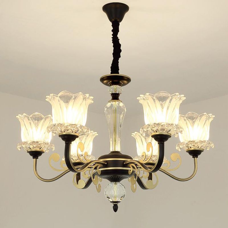 Flower Clear Glass Suspension Chiesa Light Contemporary 6/8/10 Tele Black Hanging Chandelier