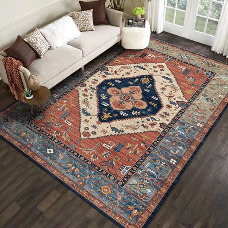 Exotic Geometric Patterned Rug Multicolored Moroccan Rug Polypropylene Stain Resistant Non-Slip Backing Machine Washable Carpet for Room