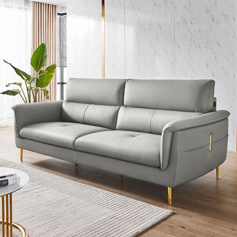 Contemporary Genuine Leather Sewn Pillow Back Sofa For Living Room